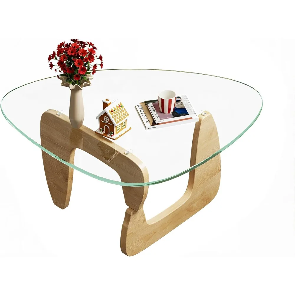 

Coffee Table, Small Glass Coffee Table with Solid Wood Legs, 32.7 Mid Century Triangle Living Room Tables, Modern Center