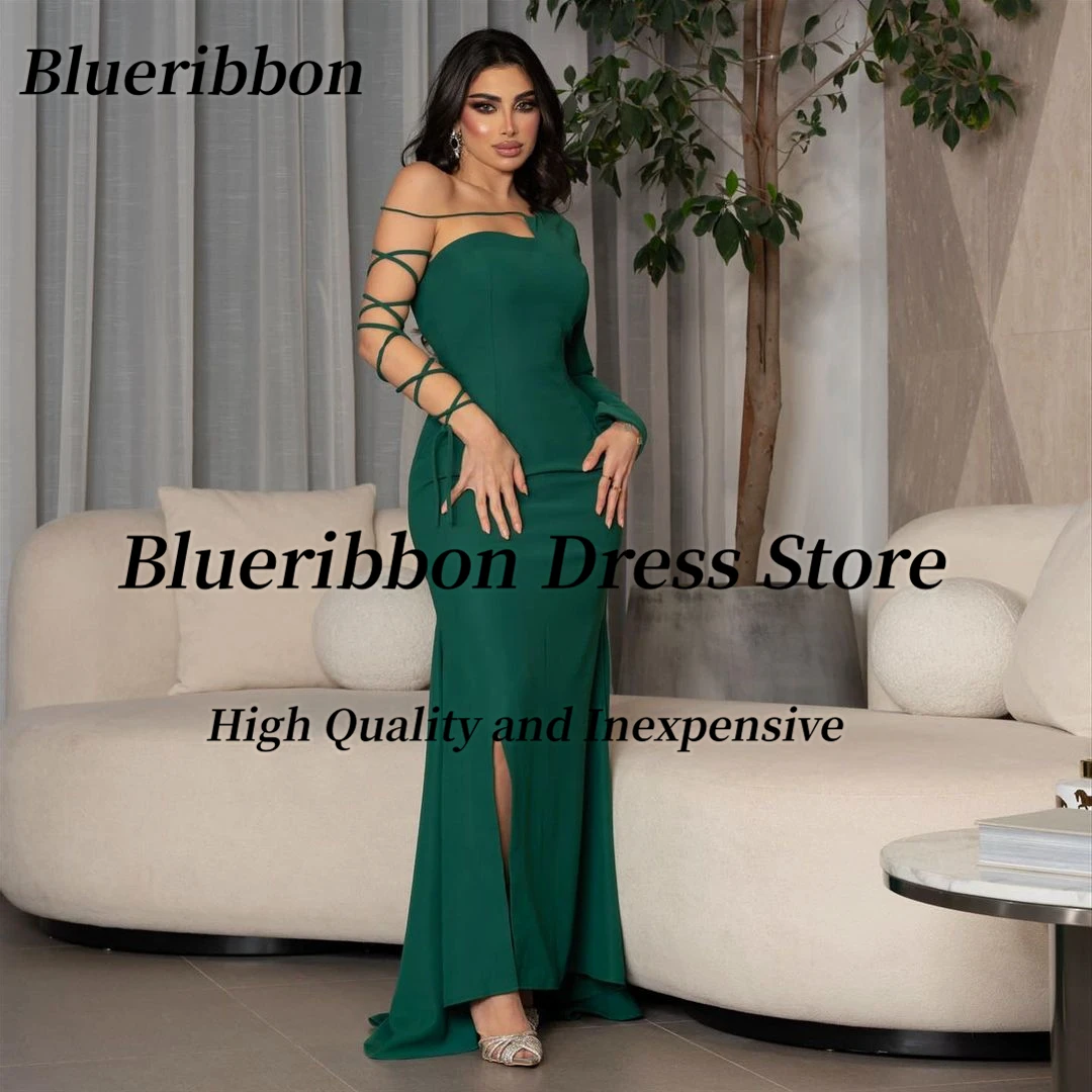 

Blueribbon Newest Mermaid Dresses for Evening Banquet 2024 Lace Up Long Sleeve Prom Dress Side Slit Trumpet Party Formal Gowns