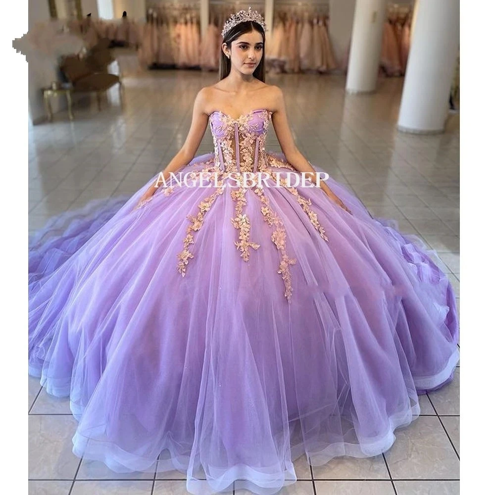 

ANGELSBRIDEP Lilac Ball Gown Luxury Quinceanera Dresses Vestidos De 15 Anos Formal Birthday Party Prom Lace Up Corset Back