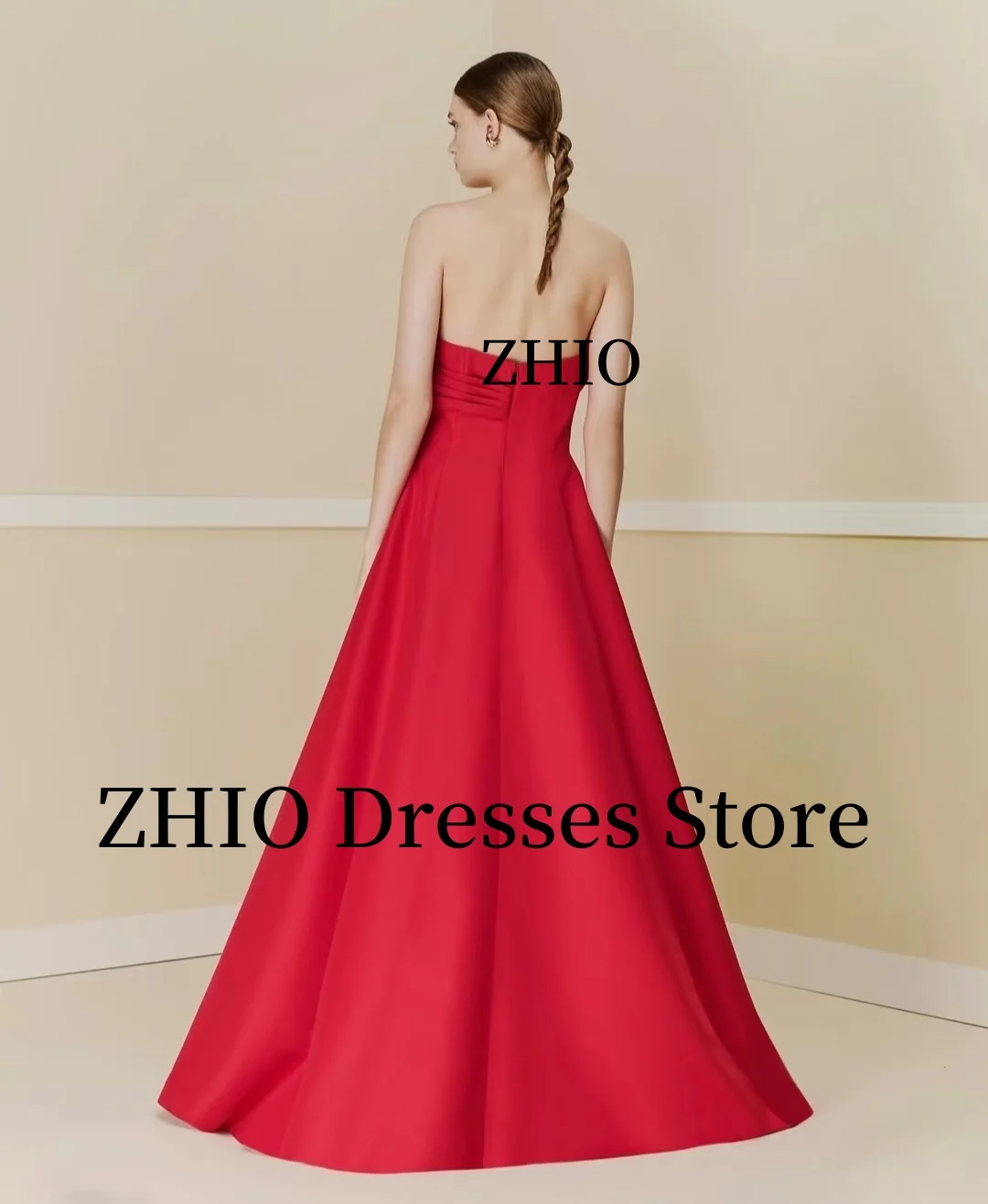 ZHIO Elegant Evening Dresses Pleat Strapless Formal Occasion Dress Floor Length A-Line Red Party Prom Gowns Customized