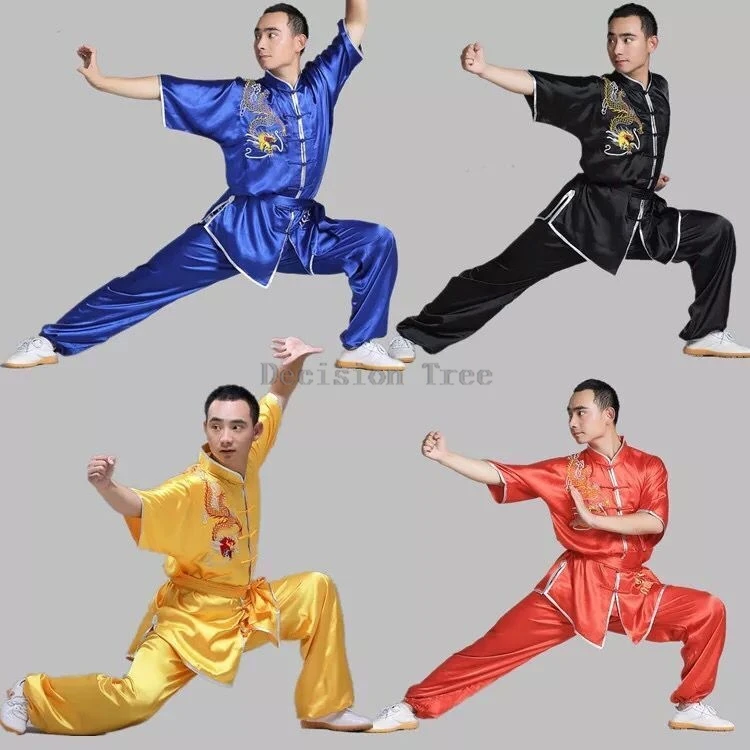 2025 unisex chinese tai chi kungfu exercise clothes dragon embroidery performance kungfu set wing chun training martial arts set