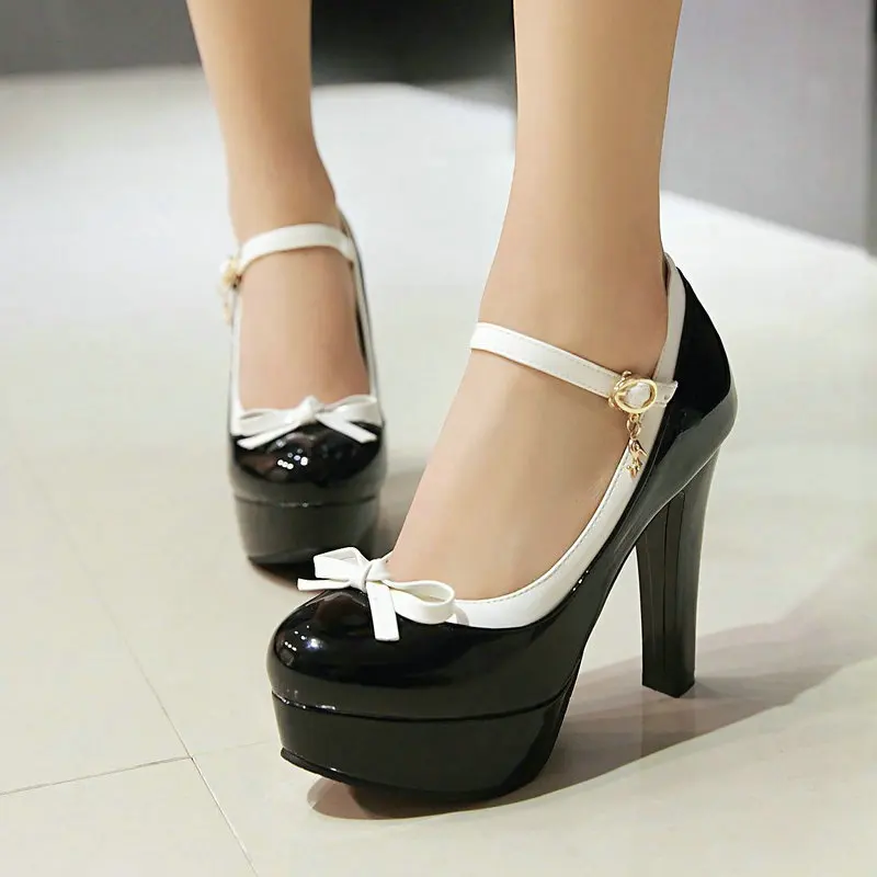 

12CM Super High Heel Women's High Heels Round Toe Sexy Woman Platform Pumps Bow Women Lolita Ladies Party Shoes Size 34-43