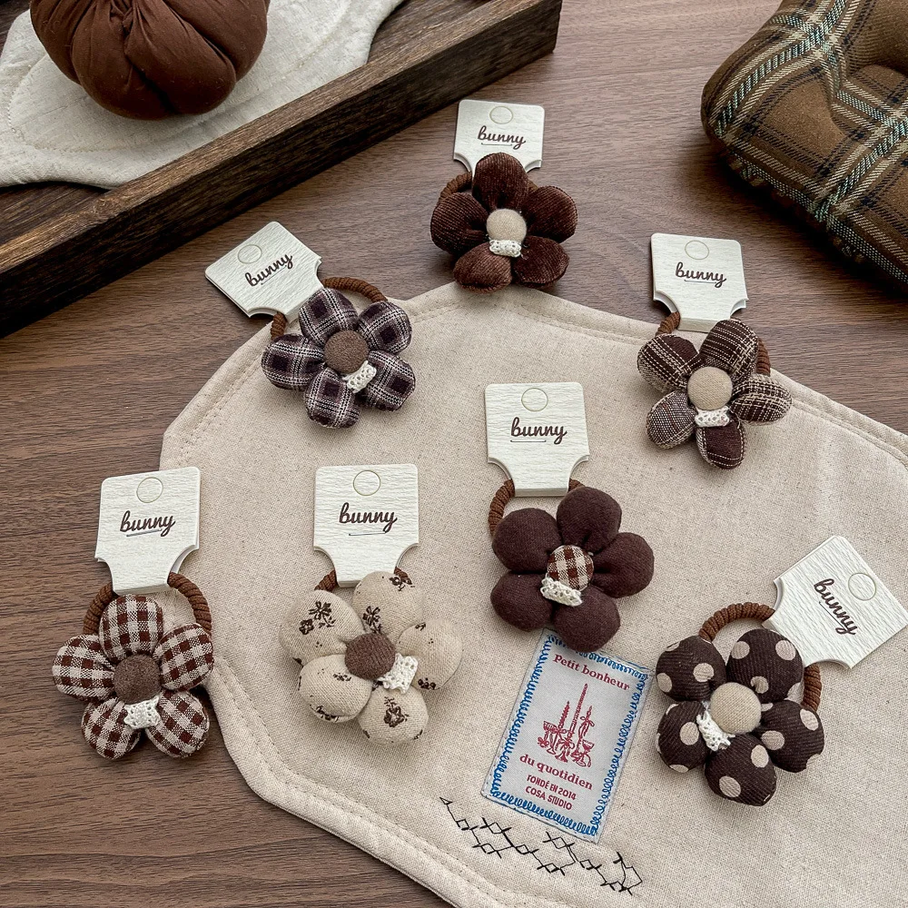 

1 шт., эластичная повязка для волос в клетку с цветком в горошек, модные резинки для волос для девочек, веревка для волос, галстук, держатель для хвоста, резинка, аксессуары для волос