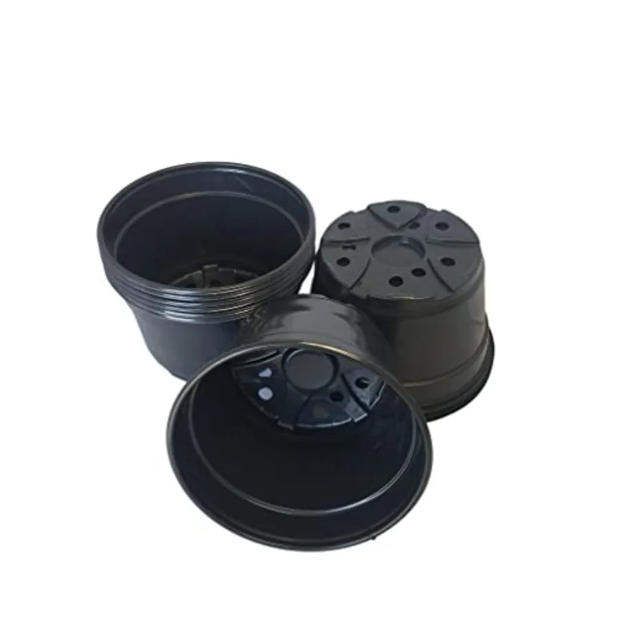

8 Mum Pot - Black Plastic - Nursery Pot for Indoor Plants, Lightweight Durable, Ideal for Seedlings and Small Plants, Sleek Mat