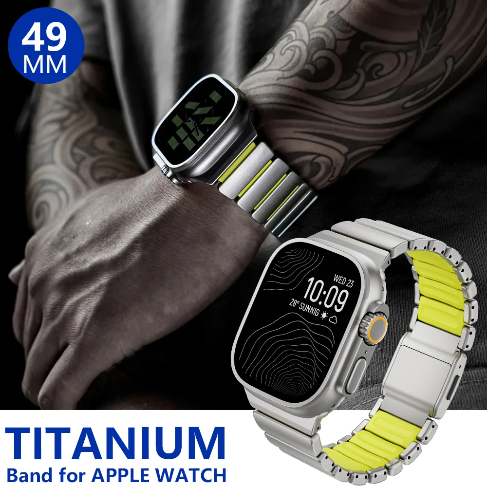 

Titanium Band for Apple Watch Ultra 3 2 1 49mm 10 11 46mm Fluoroelastomer Rubber Strap for Iwatch 9 8 7 6 5 4 SE2025 45mm 44mm