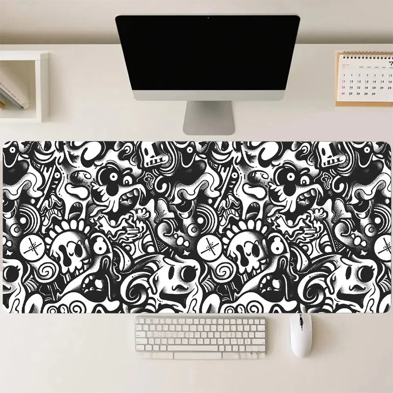 

Large Gaming Mouse Pad Black Graffiti Desk Mat Home Pc Accessories Pad for Computer Mouse Mat Set Up Table Mat Extended Pad