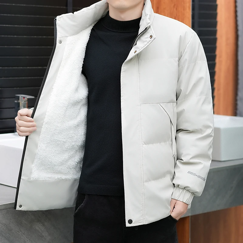 

Cotton Padded Jackets Stand Collar Casual Coats Mens Fleece Inside Male Solid Color Windproof Cotton Jacket Men's Cotton Coat
