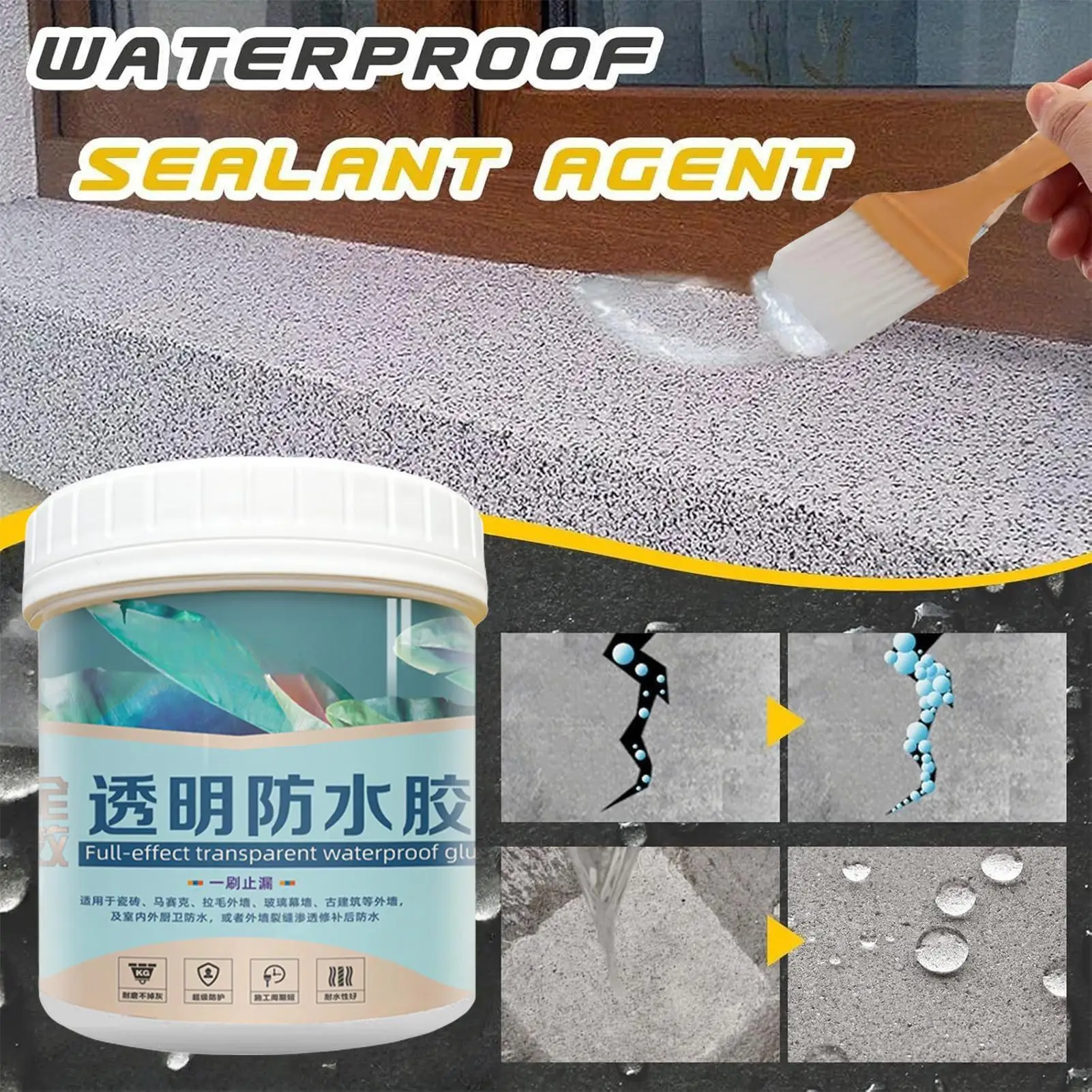 

Transparent Waterproof Adhesive 300g Transparent Repairing Leak Waterproof Adhesive Water-Based Liquid Coating Repair Solution