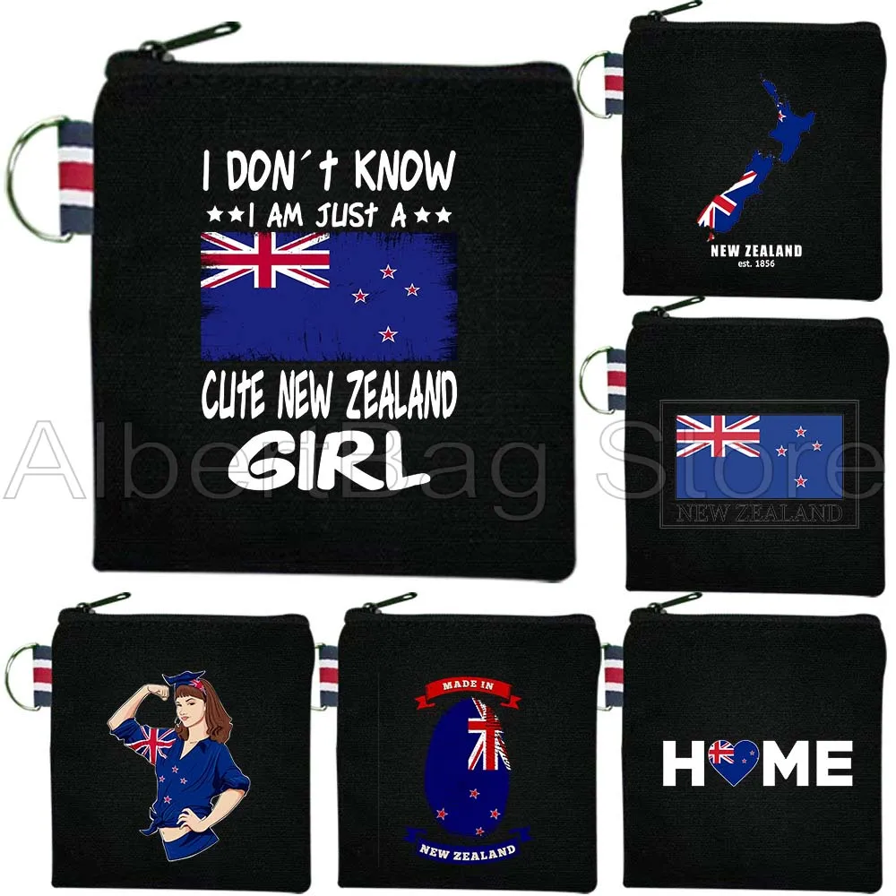 

Auckland New Zealand Map Flag Zealander Gifts Cute Canvas Coin Purse Bags Small Square Key Storage Cotton Card Bag Wallet Pouch