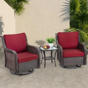 3-Piece Outdoor Wicker Rocking Chair Set with Side Table 1