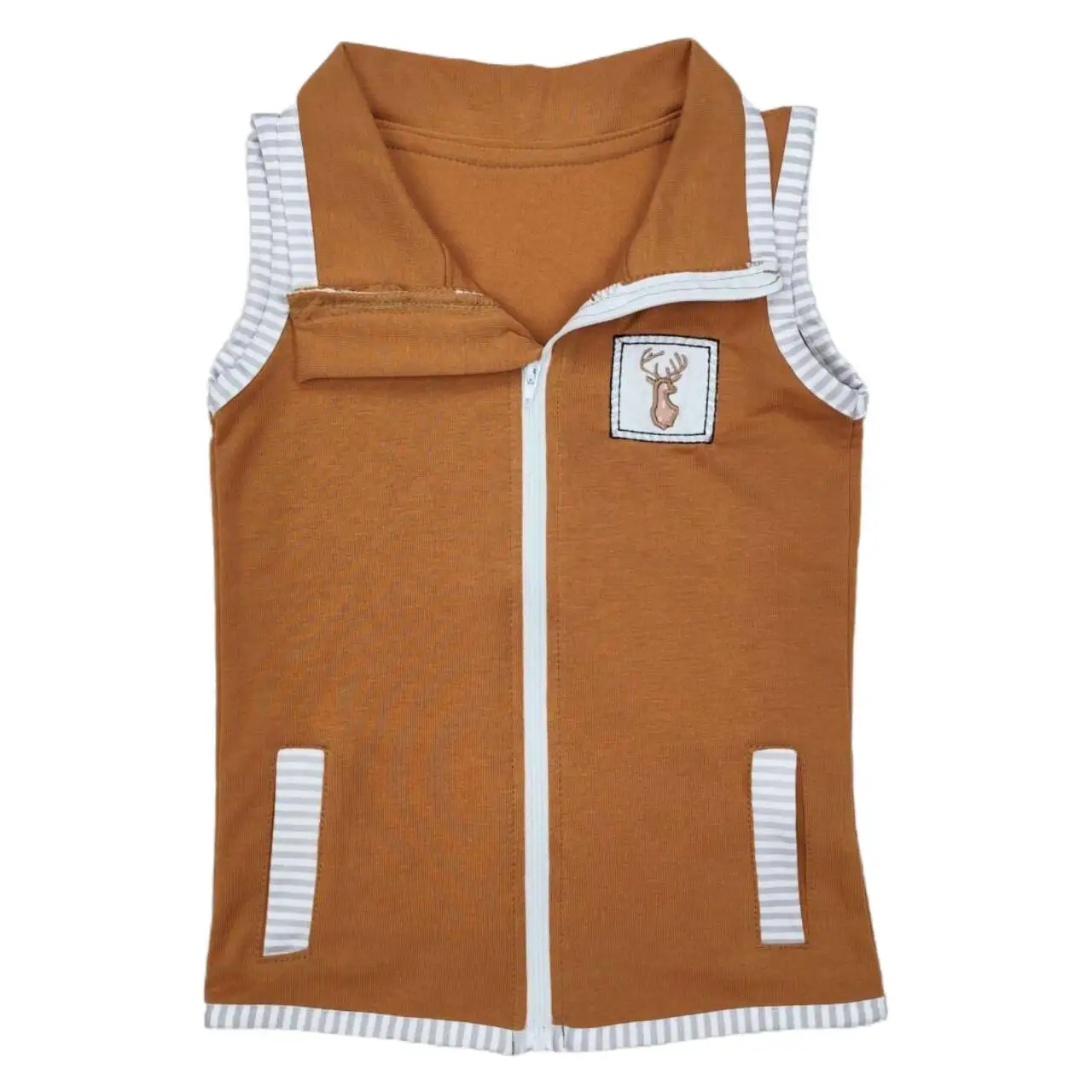 

Wholesale Children Baby Boy Hunting Zipper Pocket Vest Kids Toddler Sleeveless Camo Deer Cardigan One-Piece Embroidery Clothes