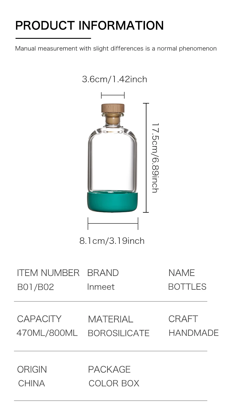 Inmeet Bar Professional 2PCS Immersion Bottle Set Multi-use Glass Bottle with Stopper for Wine Juice Oil Household Use