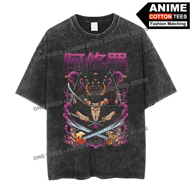 

ONE PIECE Anime Peripheral Clothing Zoro - Nine knives flow Print T Shirt Street styl Men Women Short Sleeve Cotton Loose Tees