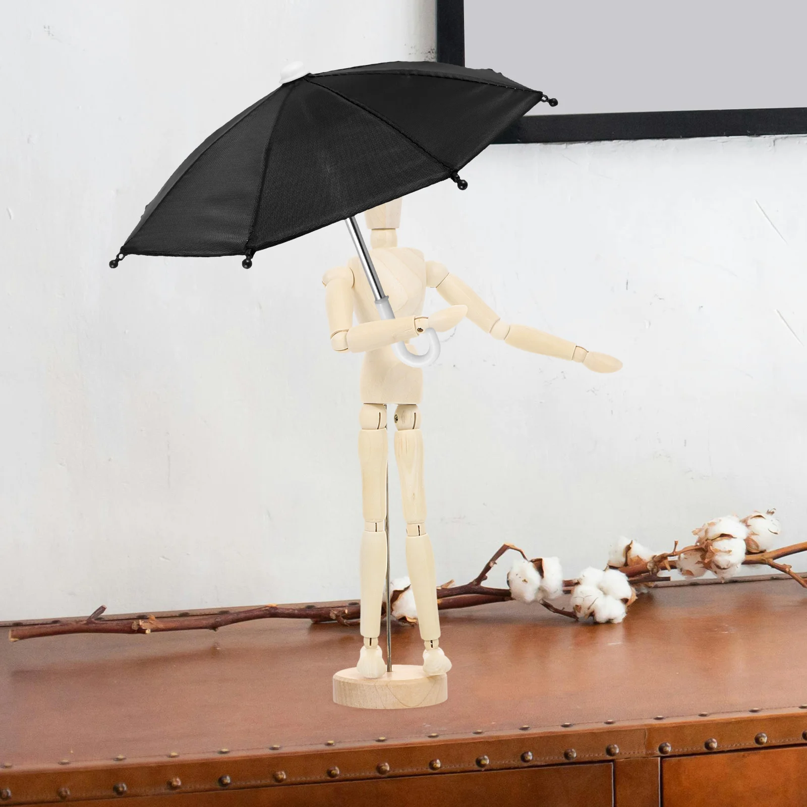 

2pcs Mini Umbrella White Black Stylish House Accessories Miniature Scene Model Decorative Plastic Ornament