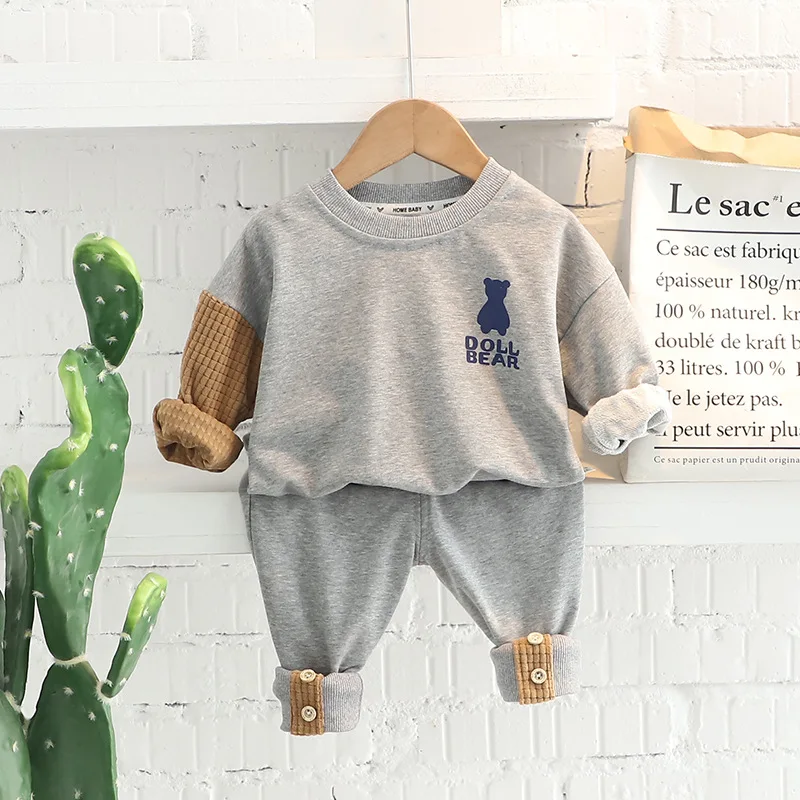 Baby Boys Clothing Sets Embroidered Bear Girls Long Sleeve Casual Hoodie Sweatshirts + Pants 2Pcs Outfits for Kids Sport Suit