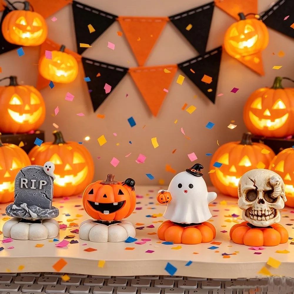 Resin Halloween Ghost Figurine Cartoon Mini Tabletop Halloween Ghost Decor Photo Shooting Props Pumpkins Ghosts Skulls Model