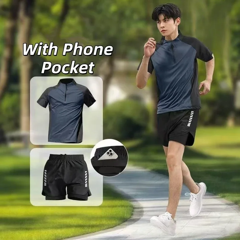 

New men's marathon running training fitness clothes, short sleeves and shorts quick-drying sports sets