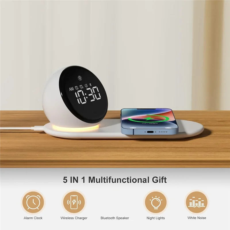 JABS-Clock Lights 20 White Noise Sounds, 3 Level Dimmable Touch Table Lamp Withsnooze