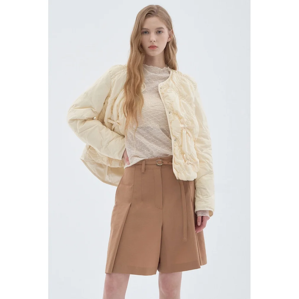 Abrigo ultraligero de plumas de ganso con nudo redondo y patrón de diamantes, viaje asimétrico, calidez versátil, Jaet para mujer