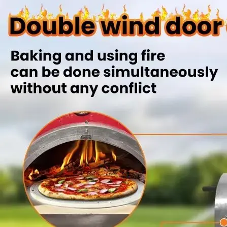 26 Inch Red Ceramic Kamado BBQ Grill Charcoal Pizza Oven with Front Door Rapid Heating Wood Handle for Outdoor Garden Backyard P