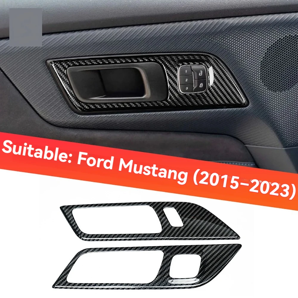 Auto-Innenausstattung aus echtem trockenem Hartkohlefaser: Türgriff-Innenverkleidung und äußere Dekorrahmenabdeckung für Ford Mustang 2015-23.