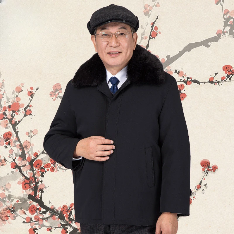 2024 Middle-Aged And Elderly Men's Cotton Jacket Dad's Grandfa Winter Thickened Plush Button Zippered Large   A194