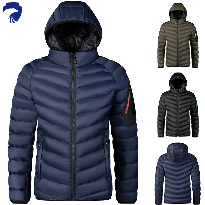 Men\'s Parka Side Pocket Winter Jacket Warm Ribbed Clothing Outdoor Casual Solid Color Thickened Hooded Cotton Coat for Men