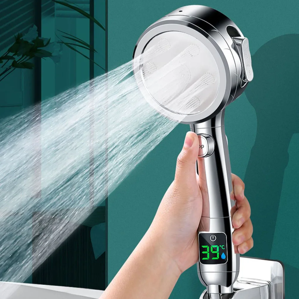 Bathroom LED Four-Speed Temperature Control Shower Head  Intelligent Digital Display Shower Head Handheld Shower Nozzle