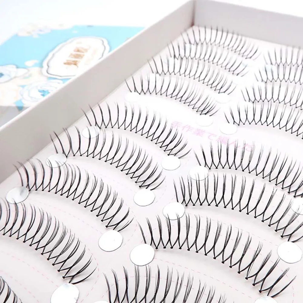 10 Pairs Korean Fake Eyelashes Thin Transparent Stem Eyelashes Natural Simulation U-shaped Handmade Lashes Beginner Makeup Tools