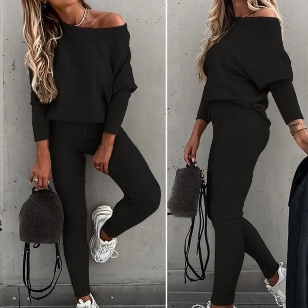 2Pcs/Set Fitness Women Tracksuit Round Neck Sweatshirt Blouse Drawstring Pants Set Female Pullover Sweatpants Sports Suit