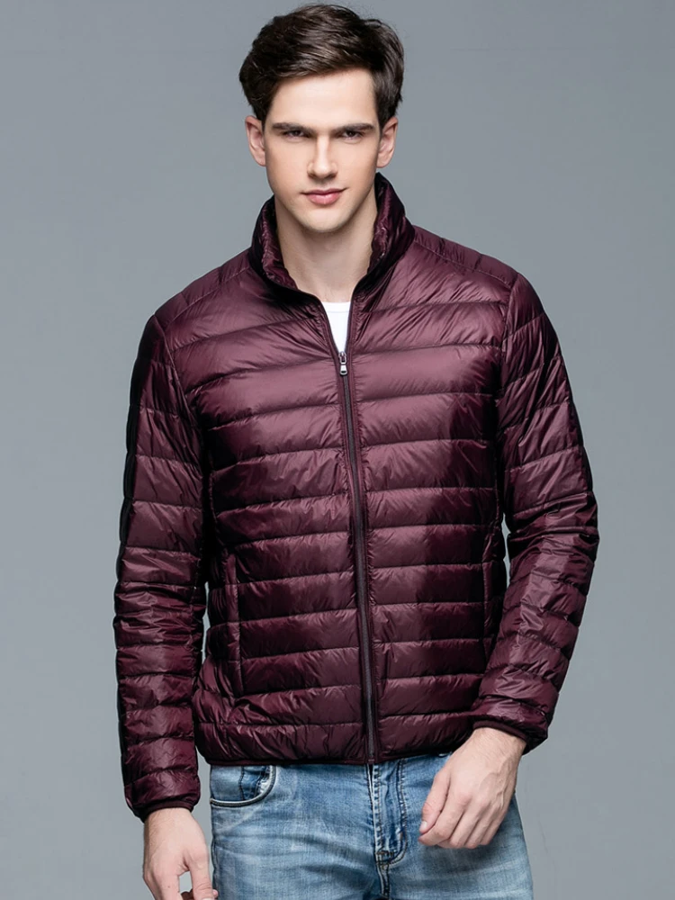 Chaqueta de plumón de pato para hombre, abrigo ultrafino con aislamiento térmico, cuello alto, otoño e invierno, novedad