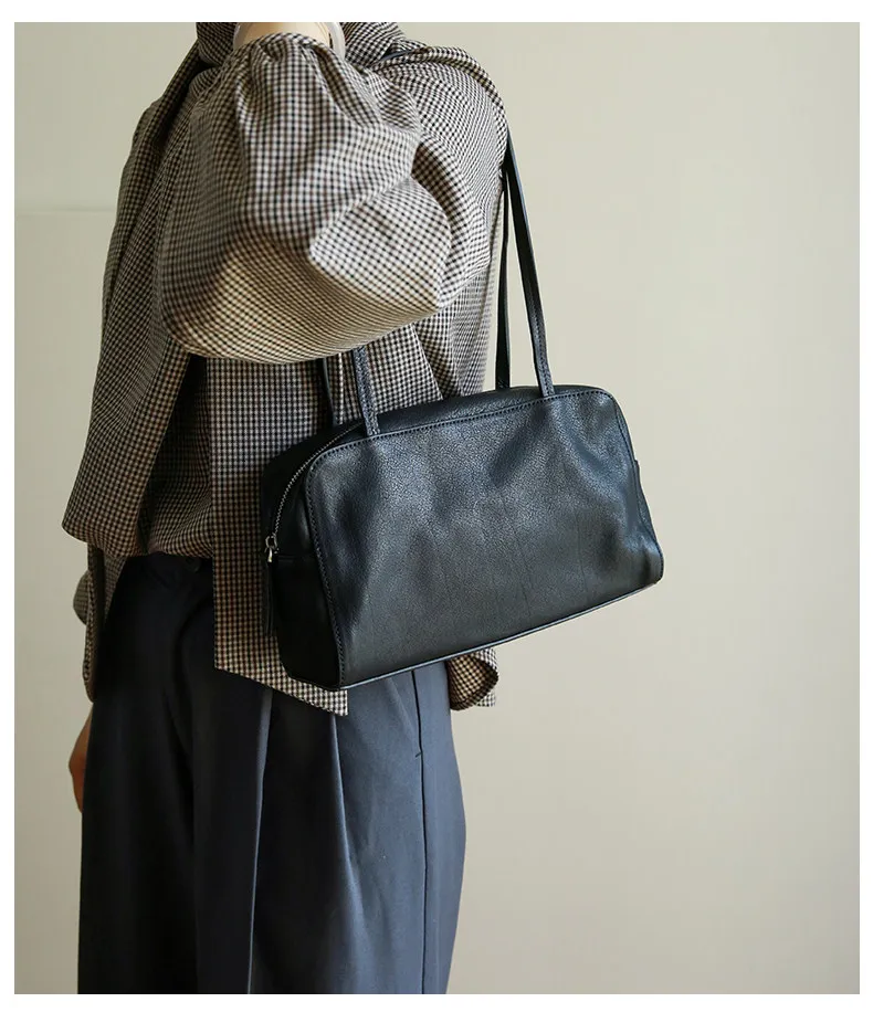 Lässige Designer-Handtasche aus weichem, echtem Leder, Damen-Umhängetasche, modisch, schlicht, luxuriös, aus echtem Rindsleder, Damen-Unterarmtasche – Detail 1