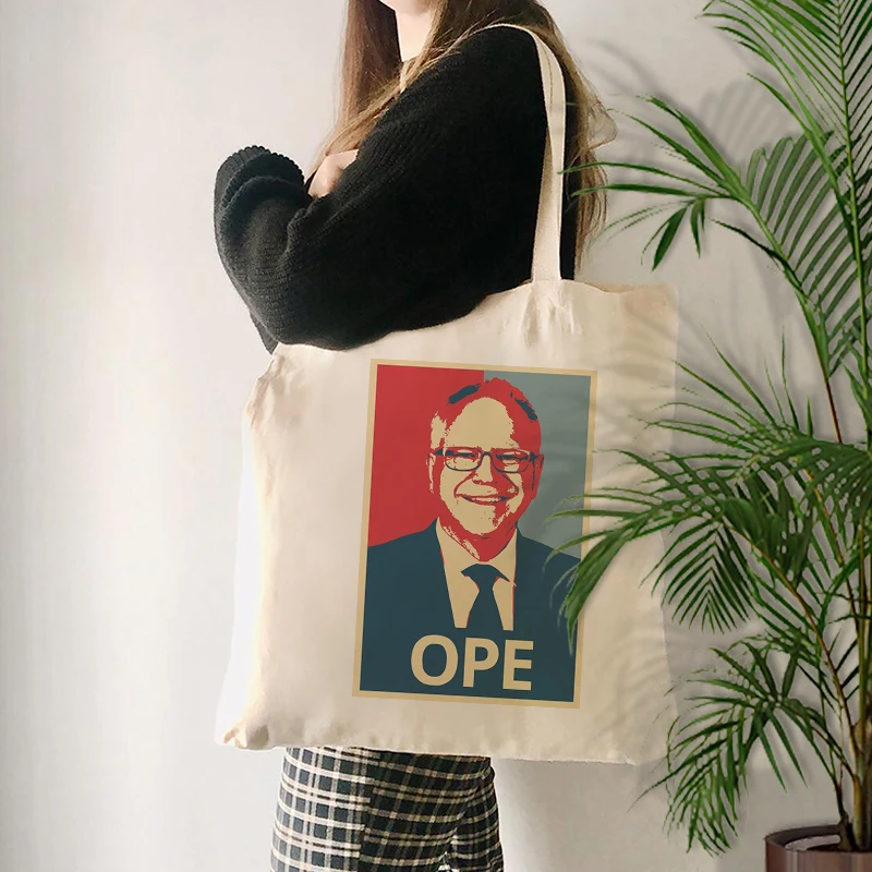 Ope - Funny Walz Pattern Canvas Shopping Bag Kamala Harris Gift  Reusable Tote Bag Women Supporter Foldable Shoulder Bag