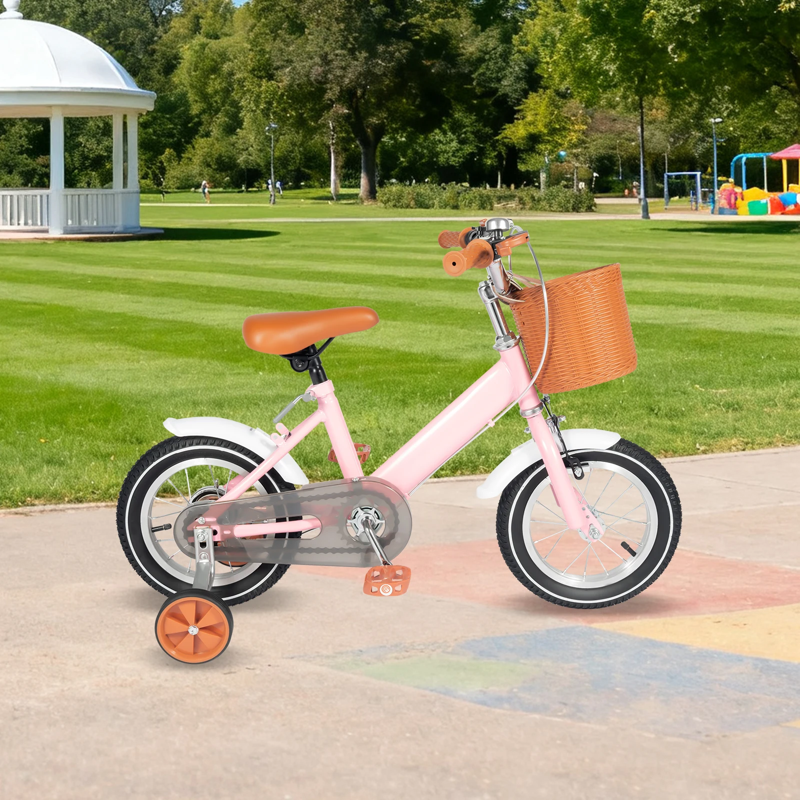 Vélo d'apprentissage à pédales pour enfants de 12 pouces, capacité de charge de 40kg, rose/jaune/vert pour 2-4 ans