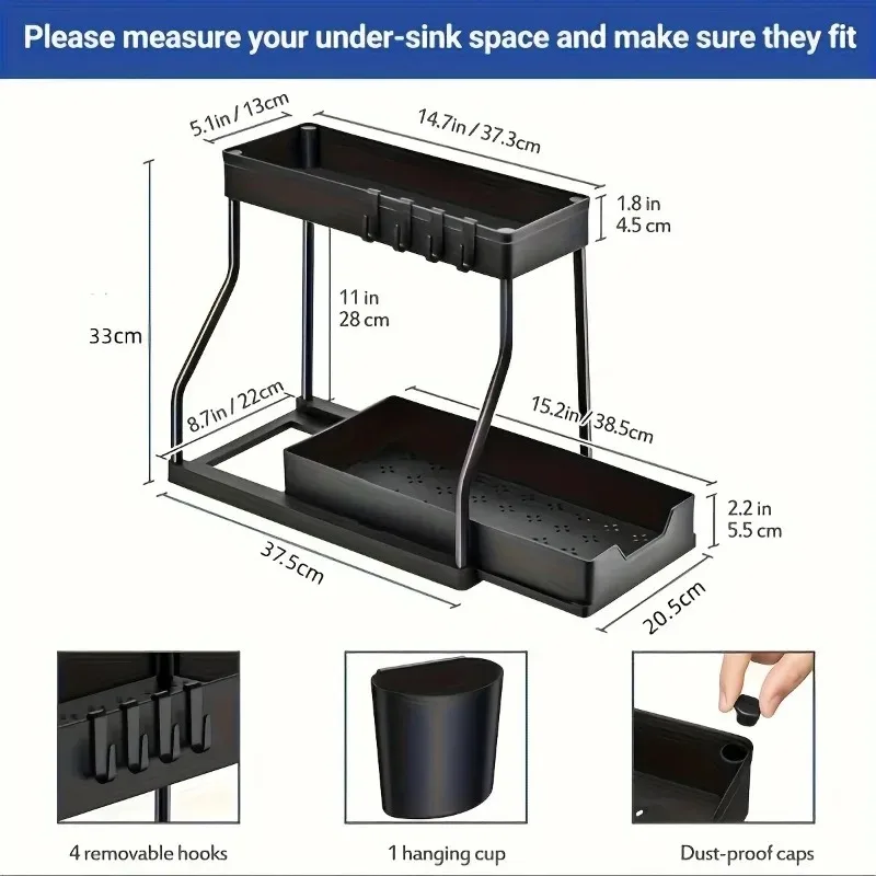 Kitchen lower sink rack Double pull-out countertop finishing rack Bathroom storage rack Kitchen storage rack