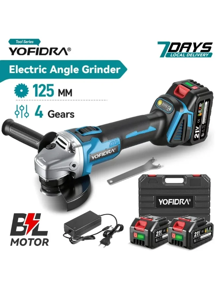 YOFIDRA 4-Gang 125MM Bürstenloser Elektrischer Winkelschleifer Kabellos Metall-Holz-Schleif- und Polierwerkzeug für Makita-Akkus