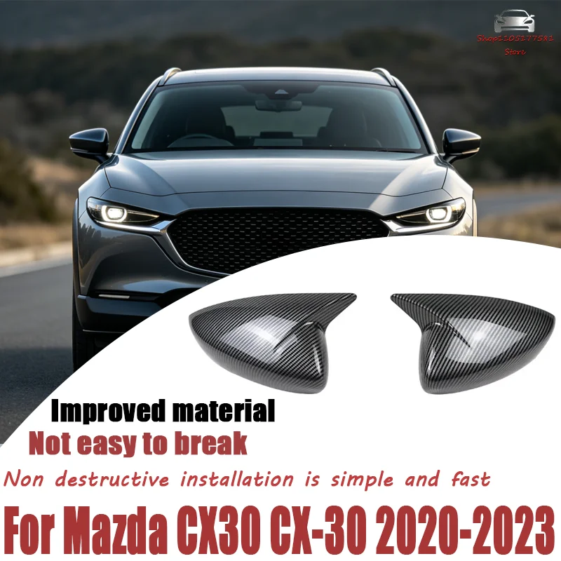 For Mazda CX30 CX-30 2020 2021 2022 2023 ABS Car Rearview Side Mirror Cover Wing Cap Exterior Door Housing Trim Adhesive Sticker