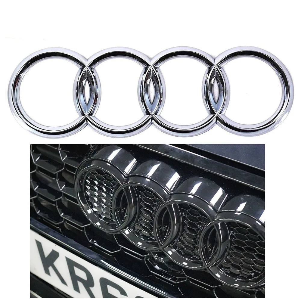 4 Ring logo ABS Silver/Black Car Hood Front Bonnet Grill Rear Trunk Emblem Badge Sticker For Audi A3 A4 A5 A6 A7 Q2 Q3 Q5 Q8 TT