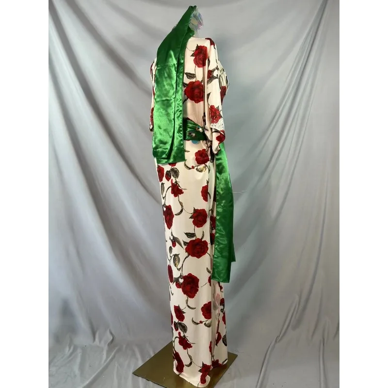 Abito da spettacolo personalizzato con vestaglia di danza del ventre Baladi Saidi Rose stampato costumi di danza orientale abito lungo