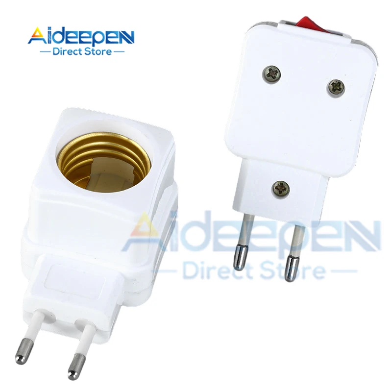 2Pcs 220V E27 LED Light Lamp Bulb Socket Integrated With On/Off Switch Spiral Pattern Lamp Base Connector EU Plug Adapter