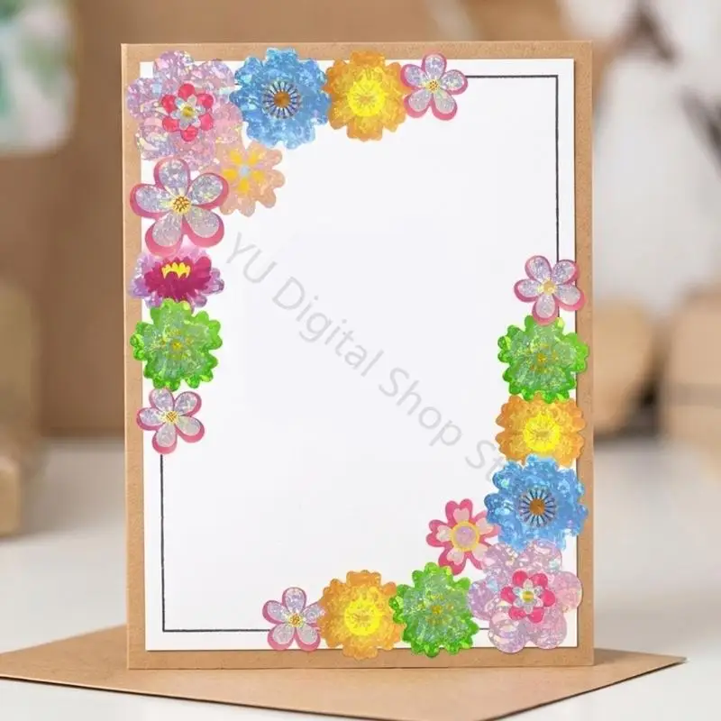 96BA 1000Pcs Shimmering Flower Sticker Decorative Sealing Sticker Label For Scrapbooking Gift Wrapping Classroom Reward