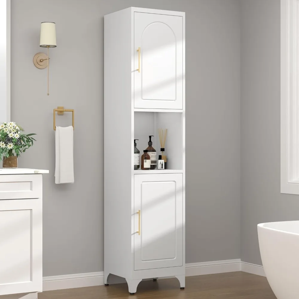 

Tall Bathroom Storage Cabinet,Metal Freestanding Storage Cabinet with Doors and Shelves,Slim Bathroom Cabinets,