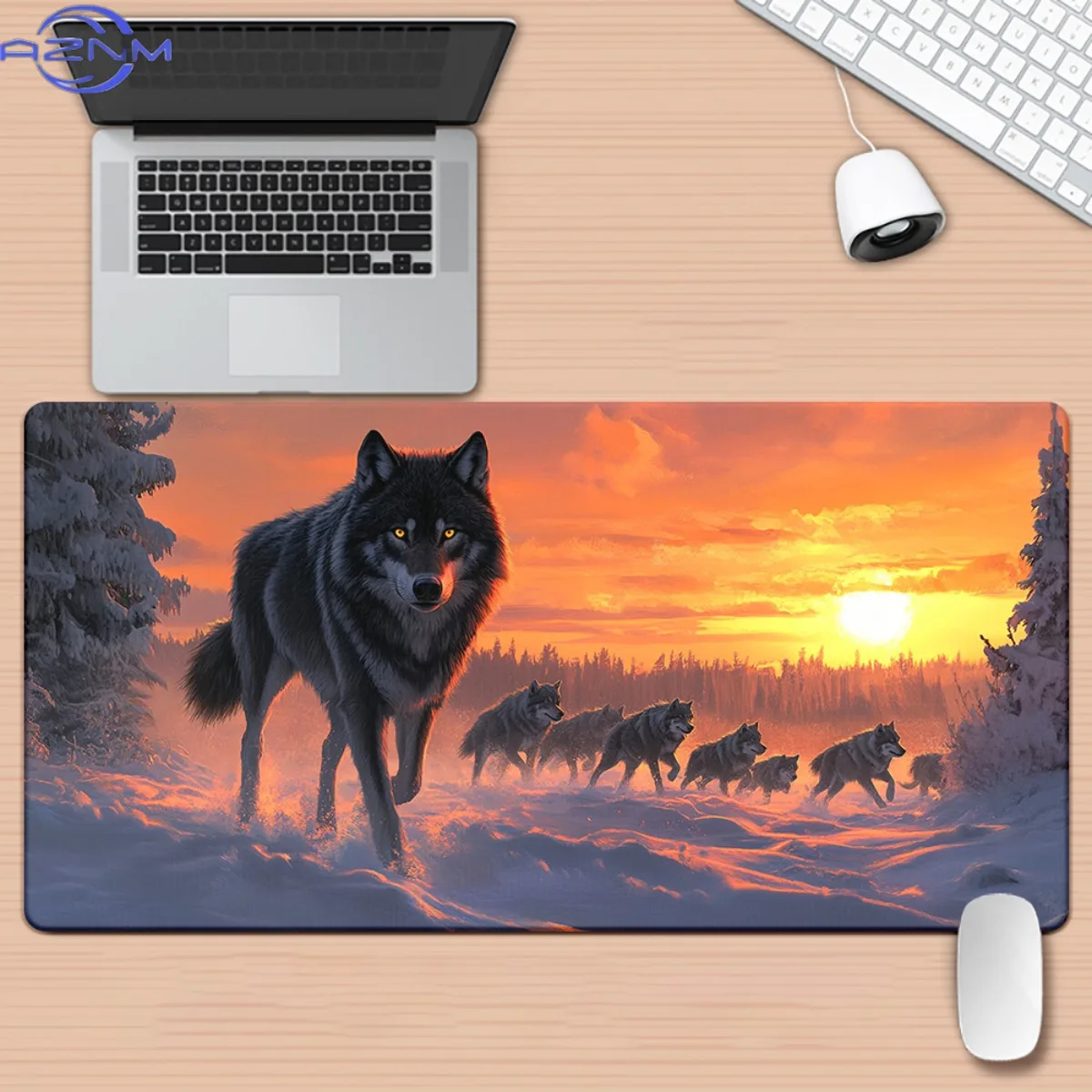 1pc Wolf in Sunset Pattern HD Printed Pad for Desk, Multi Functional XXL Mousepad, Keyboard Gaming Mouse Mats, Office Computer P