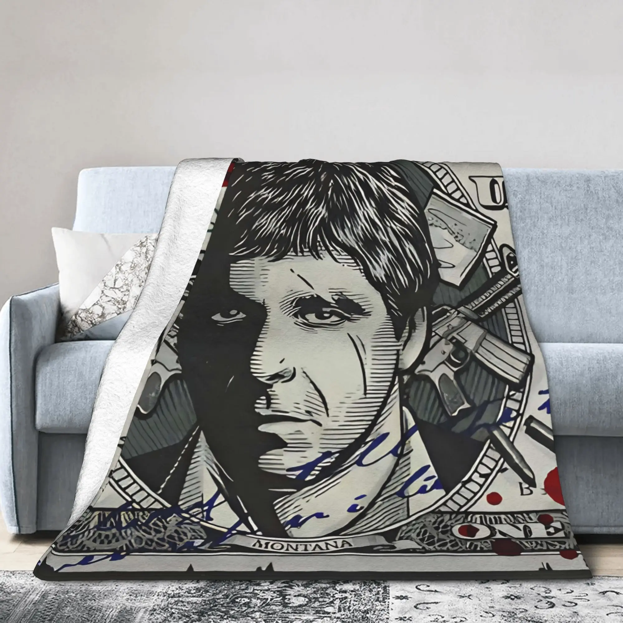 Scarfaces Dolla Tony Montana Fuzzy Blankets TV Awesome Bedding Throw Blanket for Sofa Couch Lightweight Gift Multi-function