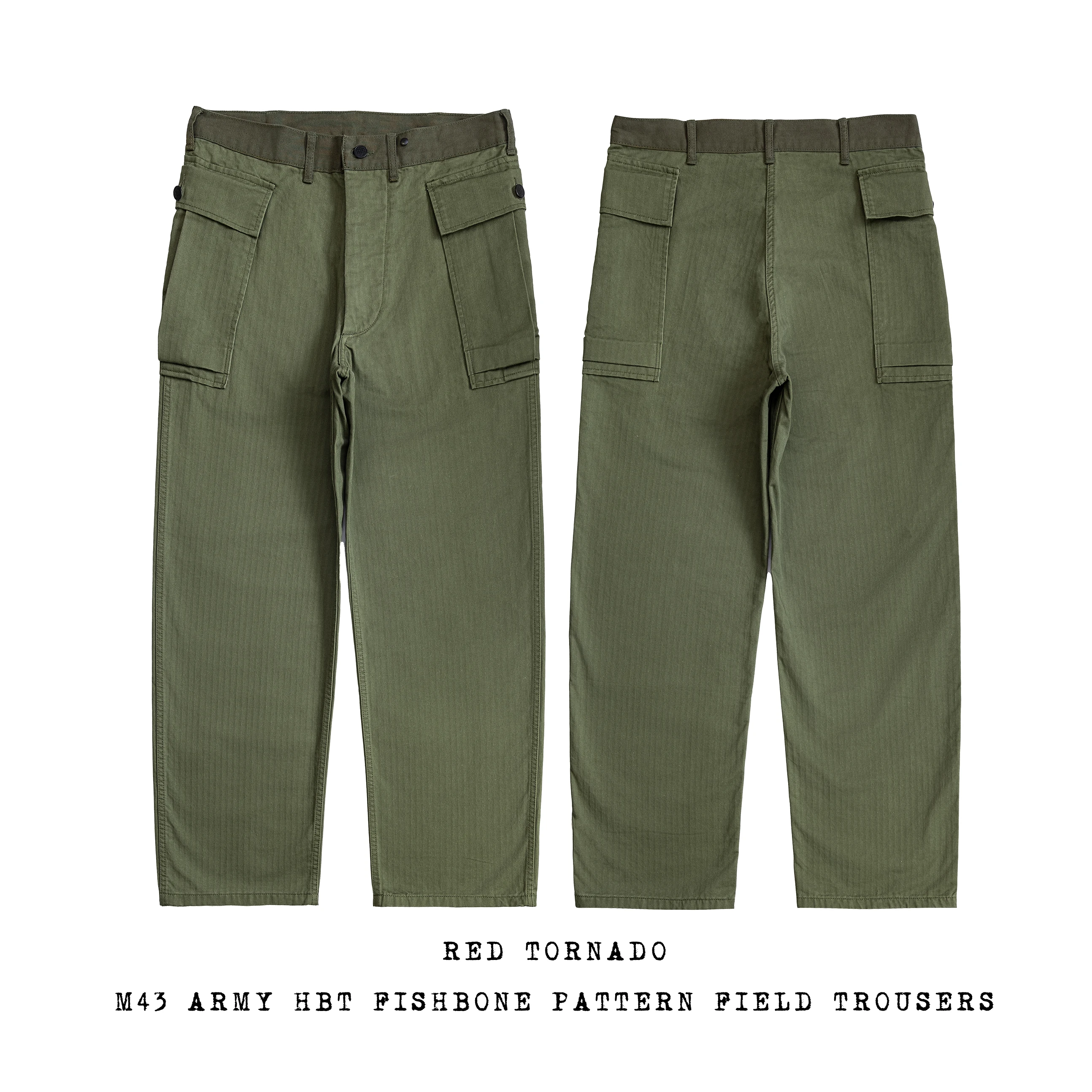 

Red Tornado Army M-43 HBT Utility Pants 1940s Vintage Herringbone Twill Fatigue Cargo Trousers M-1943