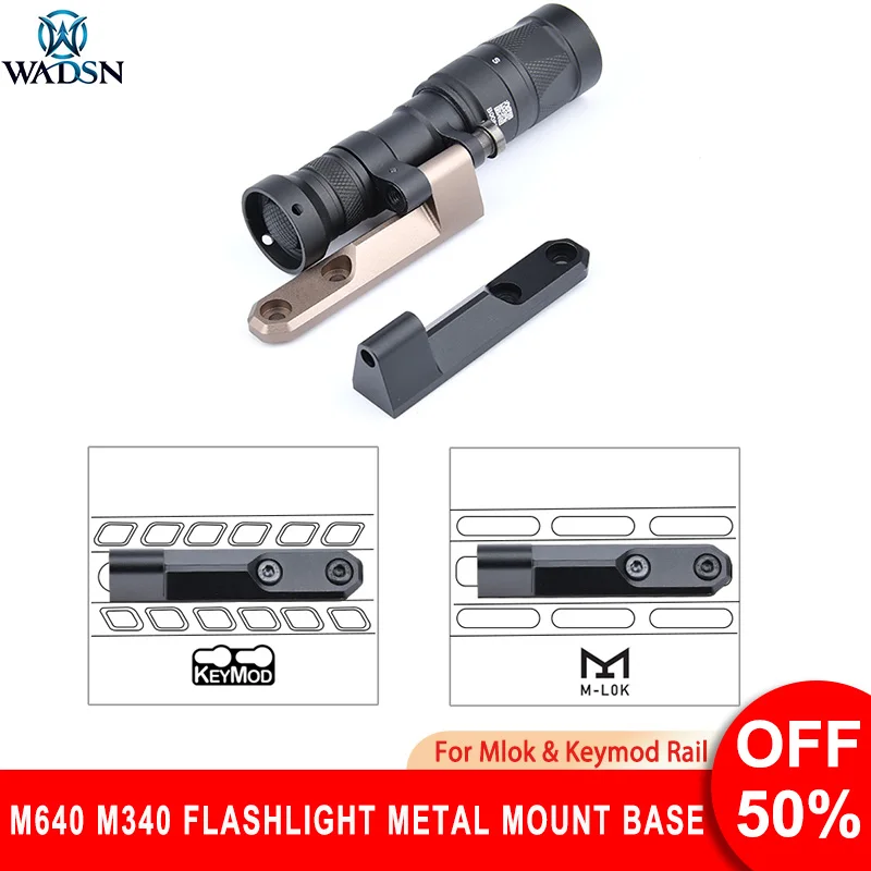 Tactical M640 M340 Airsoft Flashlight Metal Mount Base For Mlok & Keymod Rail  AR 15 Rifle Hunting Weapon Scout Light Base