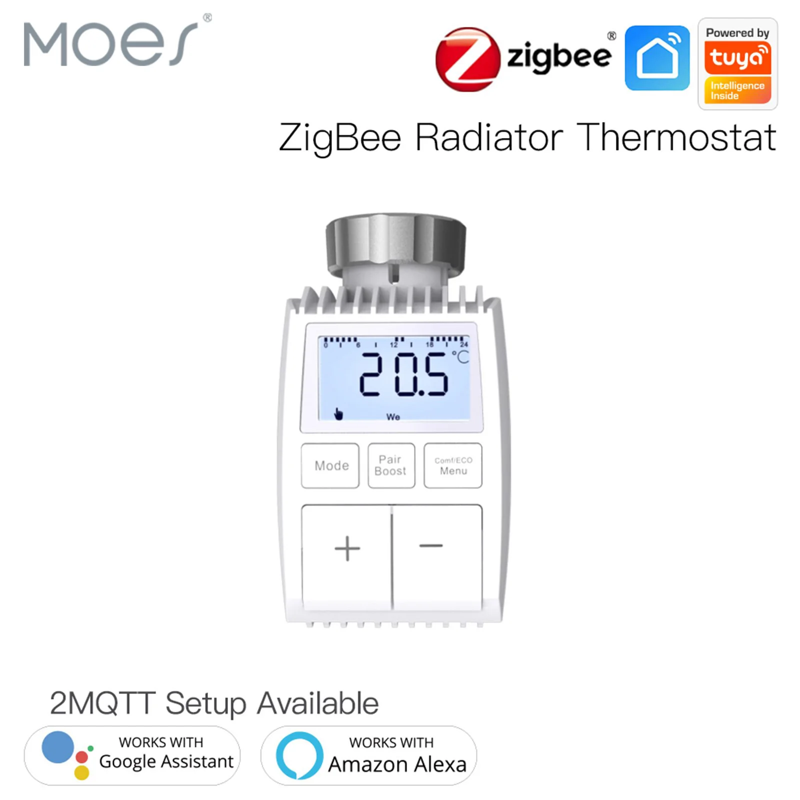 MOES Tuya ZigBee3.0 Radiator Actuator Valve Smart Thermostat Temperature Controller External Sensor TRV Voice Control with Alexa