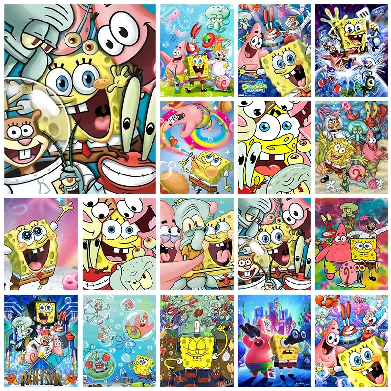 

Handmade DIY SpongeBob Diamond Painting Kit Diamond SquarePants Cross Embroidered Diamond Mosaic Home Decoration