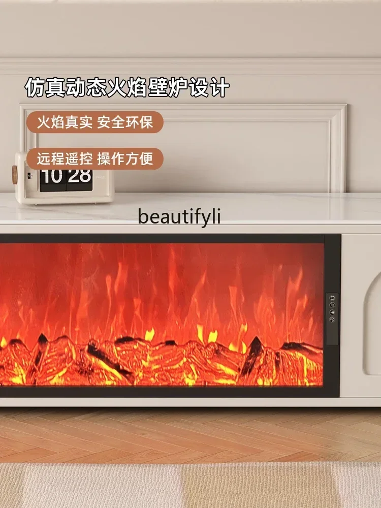 NQ New Electronic Fireplace Decoration Simulation Flame Integrated White Cream Style High Sense Living Room TV Cabinet