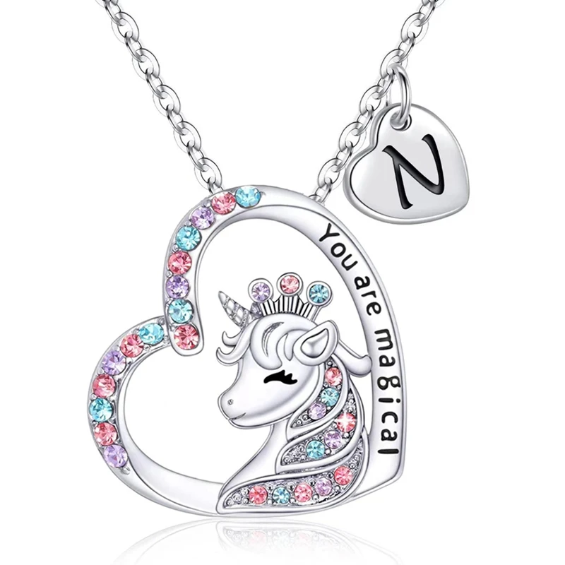 Einhorn-Halskette mit Anfangsbuchstaben „You Are Magical Horse“-Anhänger-Halsketten für Mädchen, Geburtstagsgeschenke